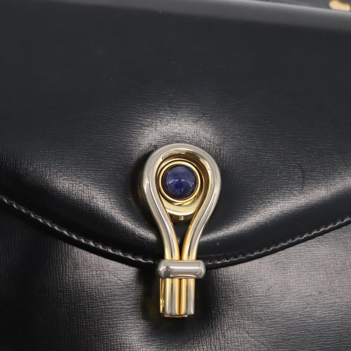GUCCI Hand Bag Leather Black Gold Auth ep13892