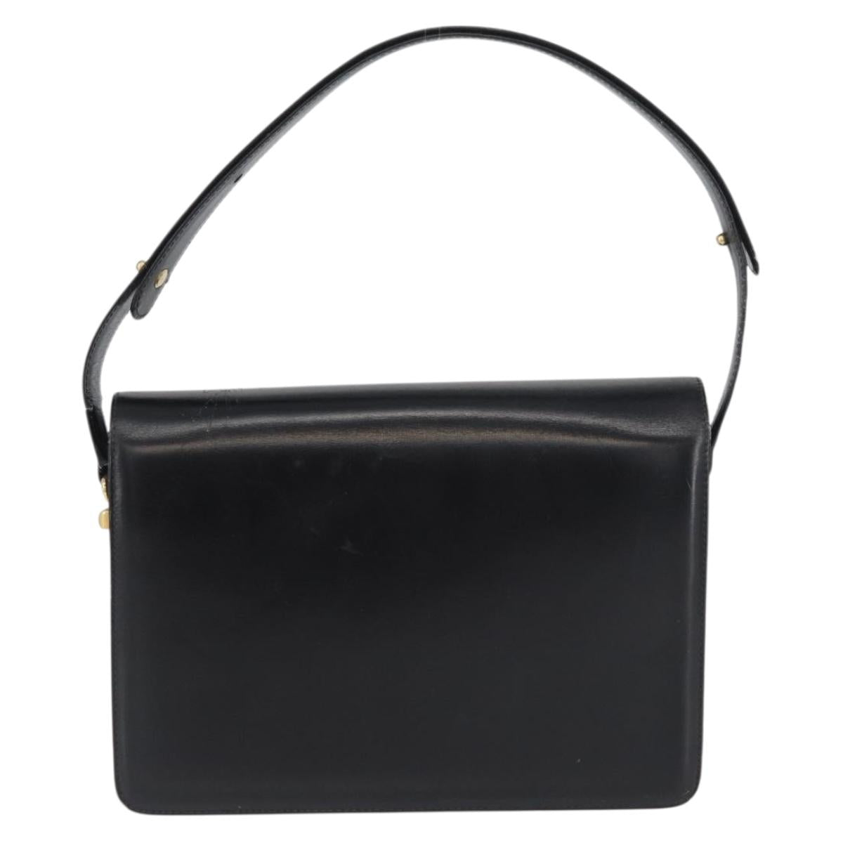 GUCCI Hand Bag Leather Black Gold Auth ep13892