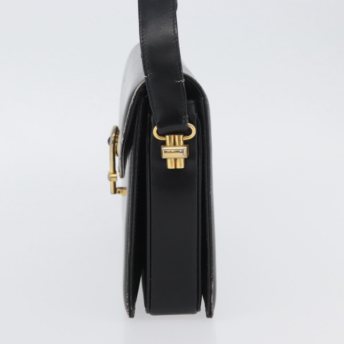 GUCCI Hand Bag Leather Black Gold Auth ep13892