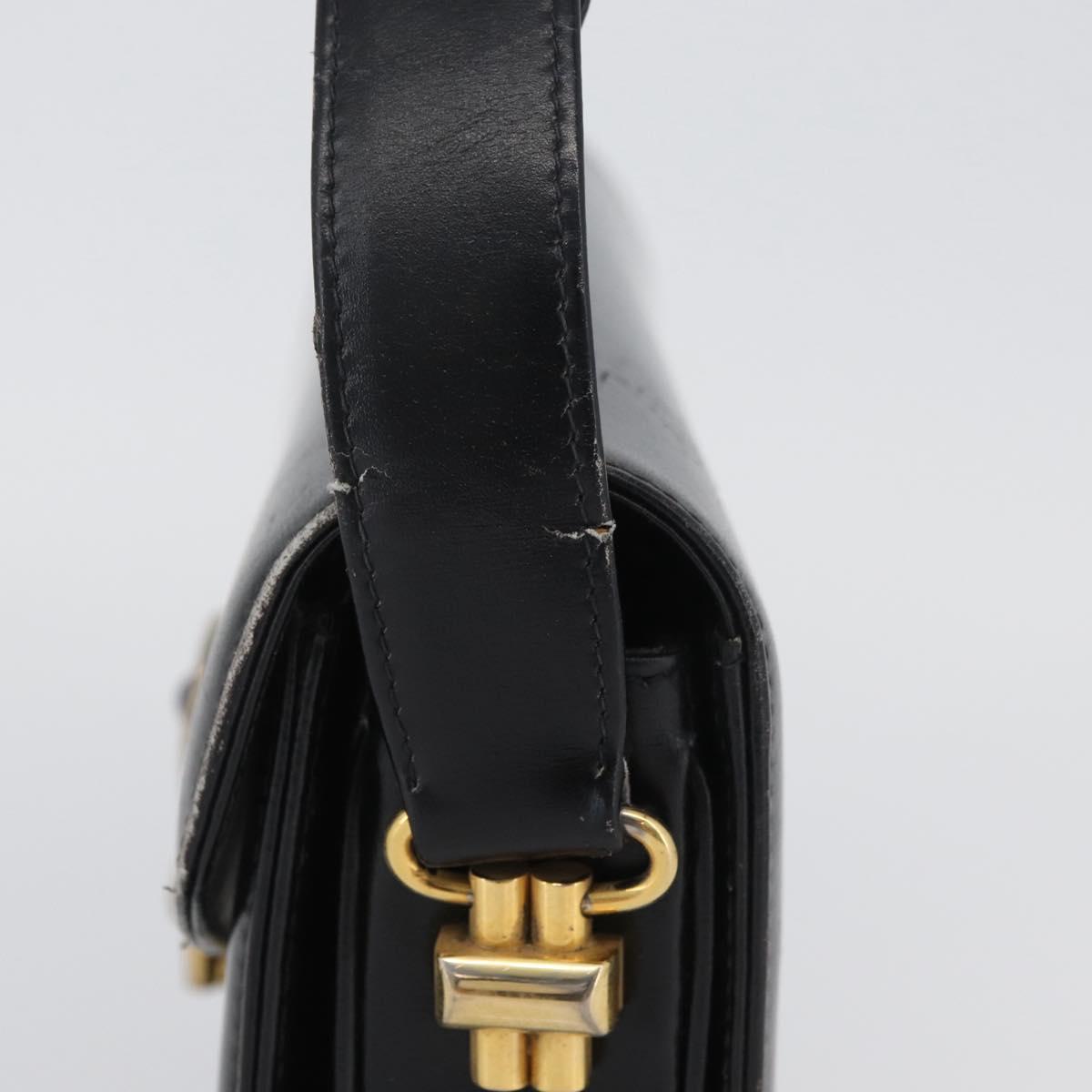 GUCCI Hand Bag Leather Black Gold Auth ep13892