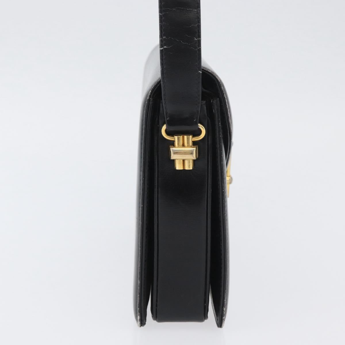 GUCCI Hand Bag Leather Black Gold Auth ep13892