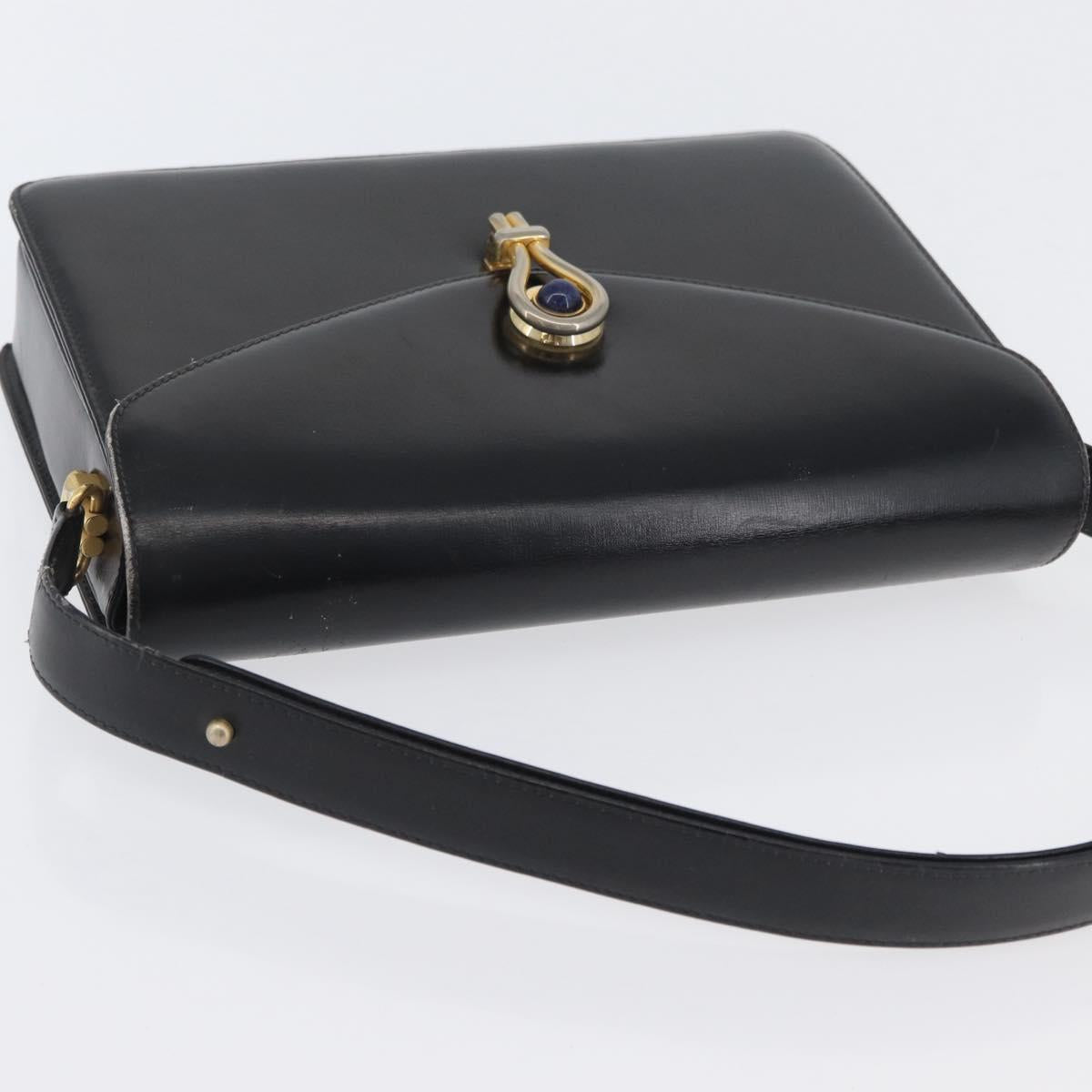 GUCCI Hand Bag Leather Black Gold Auth ep13892