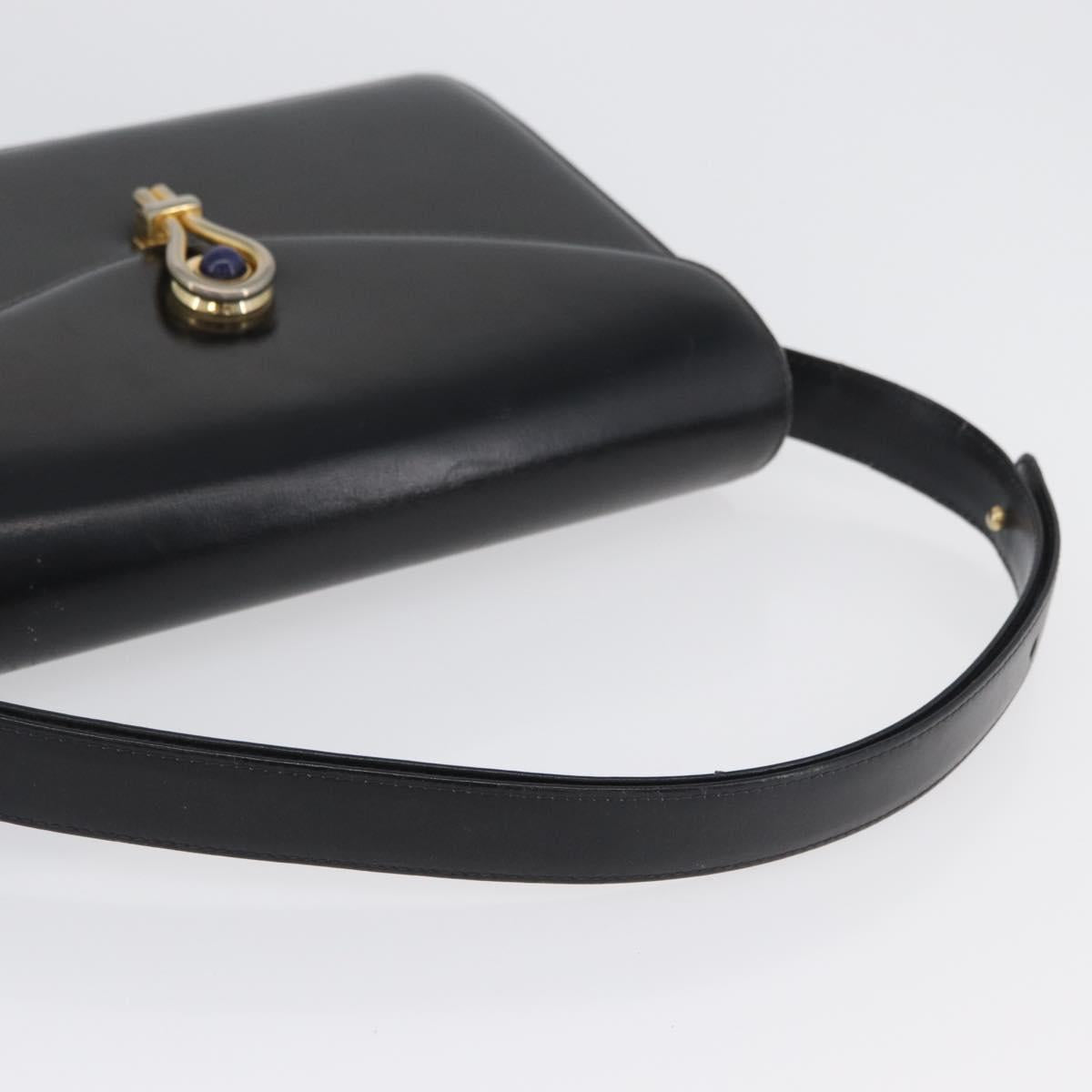 GUCCI Hand Bag Leather Black Gold Auth ep13892