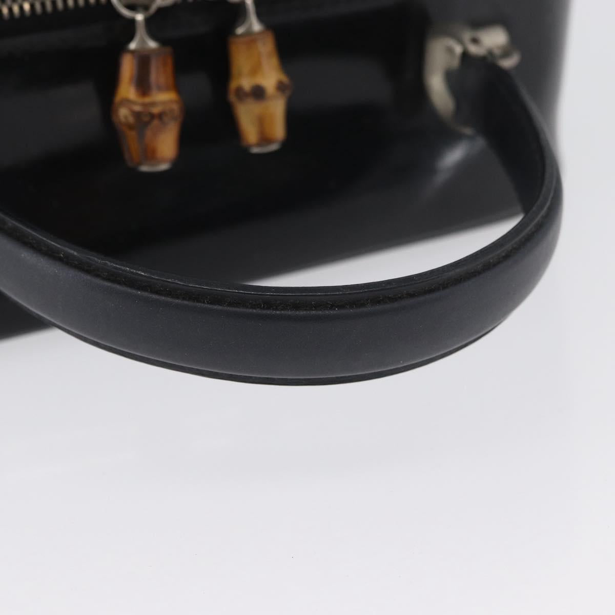 GUCCI Bamboo Hand Bag Patent leather Black Silver 000 270 0323 Auth ep13896