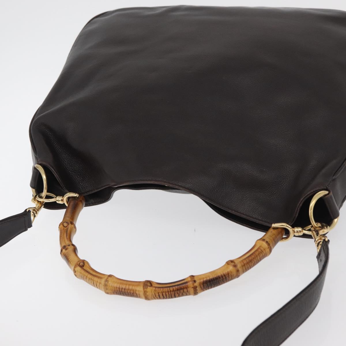 GUCCI Bamboo Shoulder Bag Leather 2way Brown Gold 001 1577 Auth ep13897