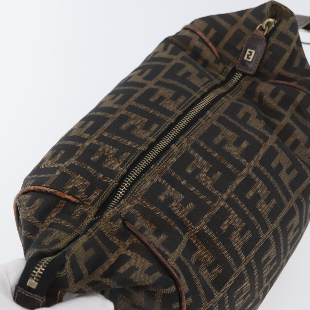 FENDI Zucca Canvas Vanity Hand Bag Black Brown Auth ep13903