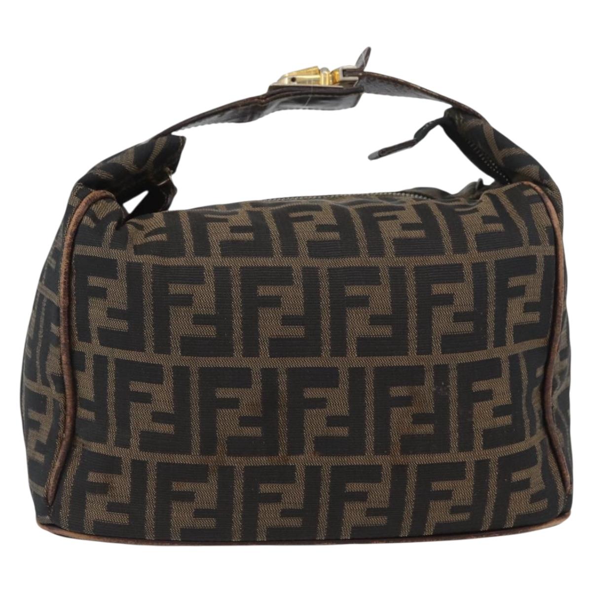 FENDI Zucca Canvas Vanity Hand Bag Black Brown Auth ep13903