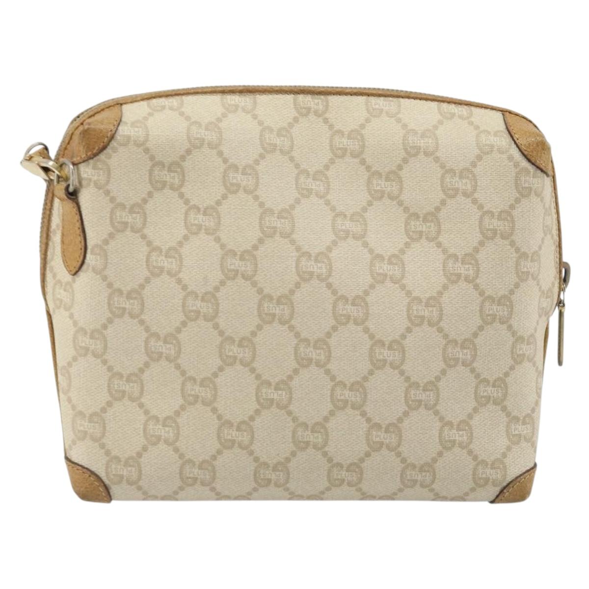GUCCI GG Plus Supreme Shoulder Bag PVC Beige Gold Auth ep13904