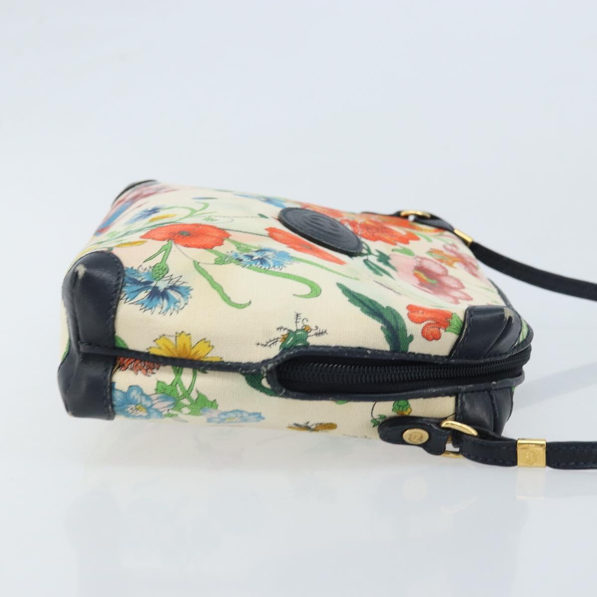 GUCCI Flora Shoulder Bag Canvas Leather White Gold 007 115 1093 Auth ep13906