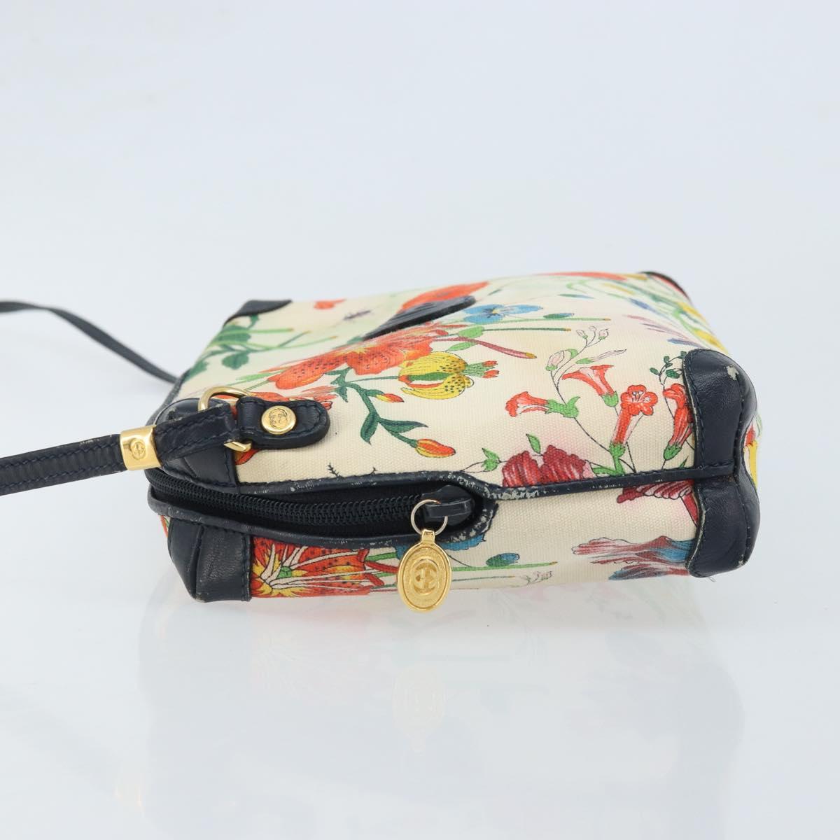GUCCI Flora Shoulder Bag Canvas Leather White Gold 007 115 1093 Auth ep13906
