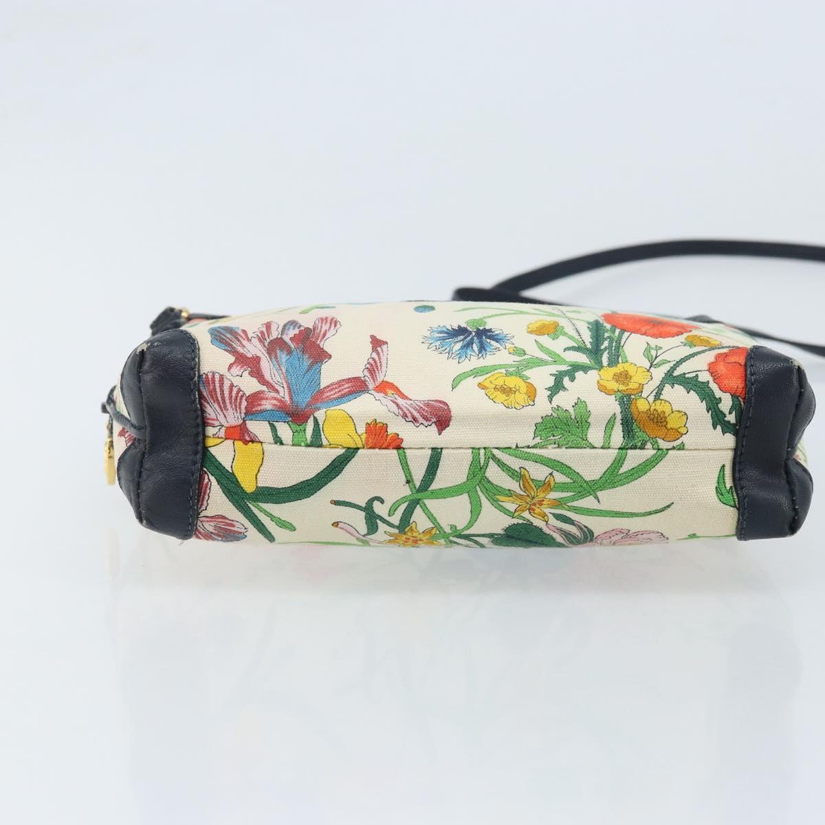 GUCCI Flora Shoulder Bag Canvas Leather White Gold 007 115 1093 Auth ep13906