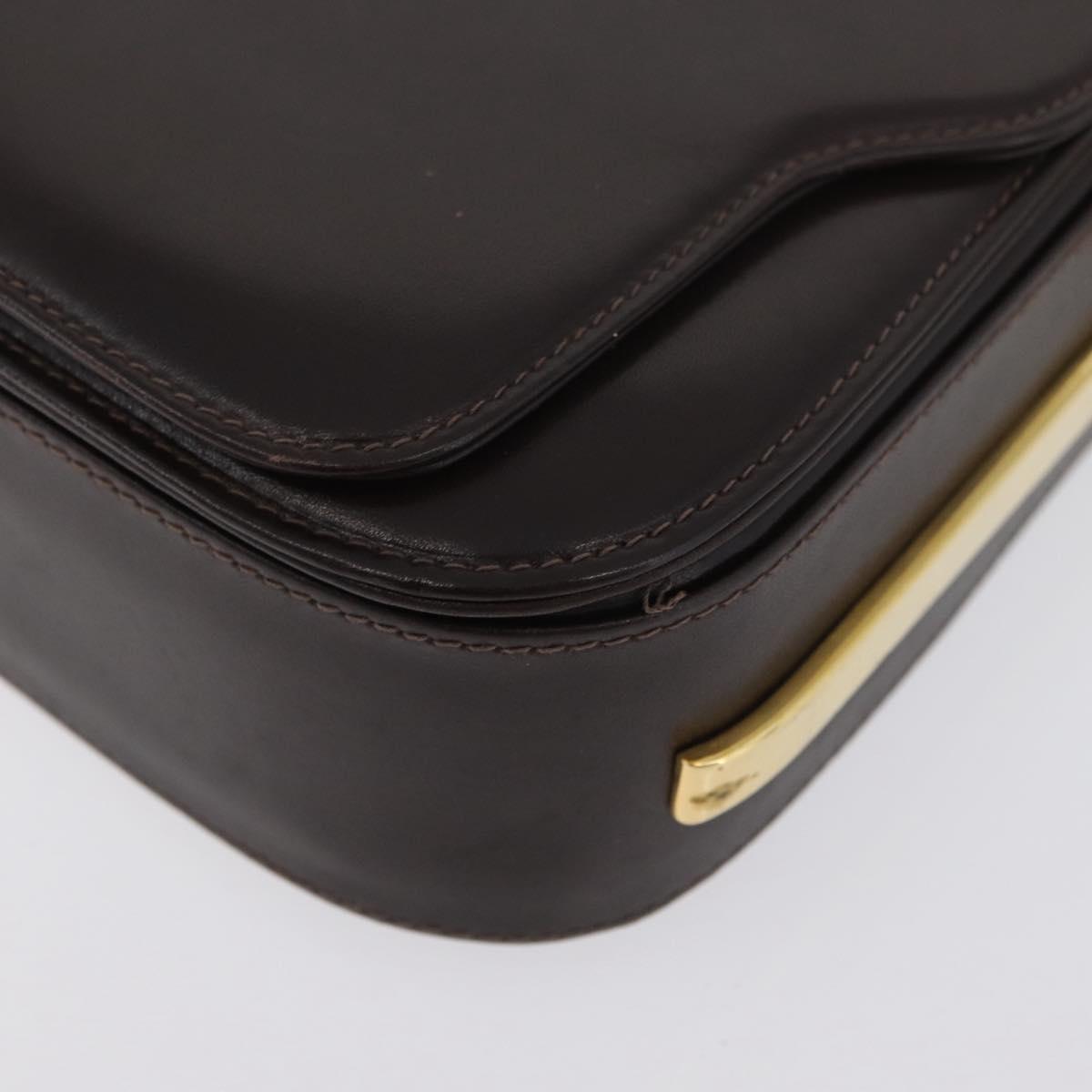 GUCCI Shoulder Bag Leather Brown Gold Auth ep13909