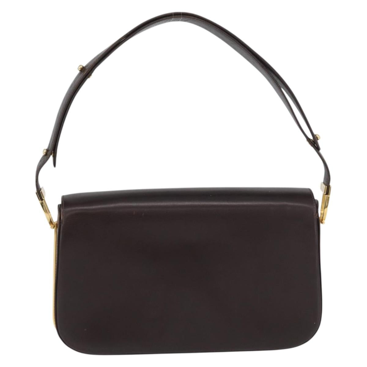 GUCCI Shoulder Bag Leather Brown Gold Auth ep13909