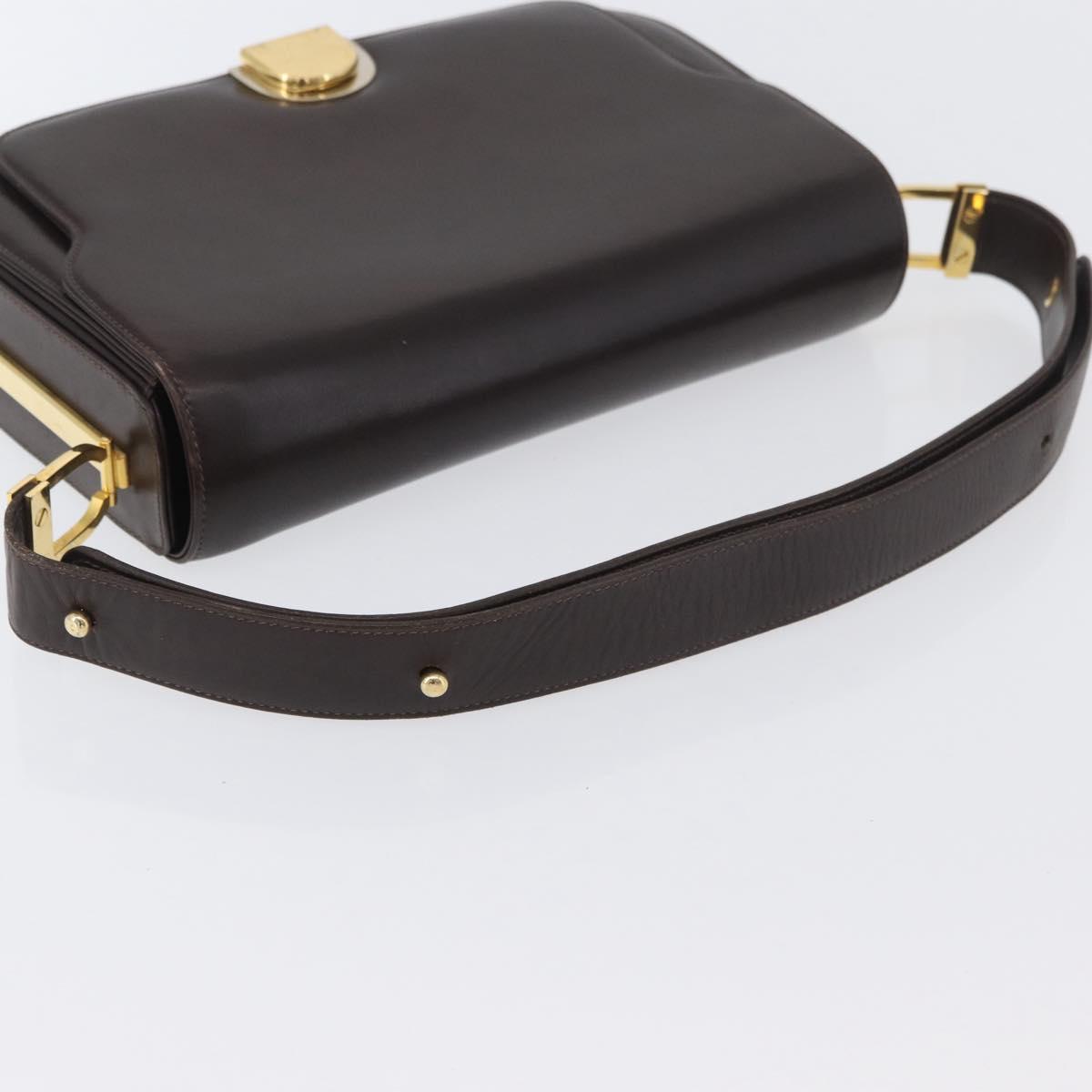 GUCCI Shoulder Bag Leather Brown Gold Auth ep13909