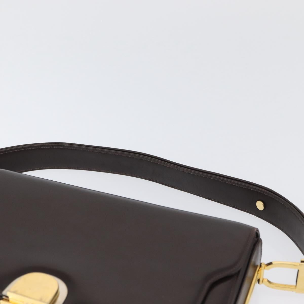 GUCCI Shoulder Bag Leather Brown Gold Auth ep13909