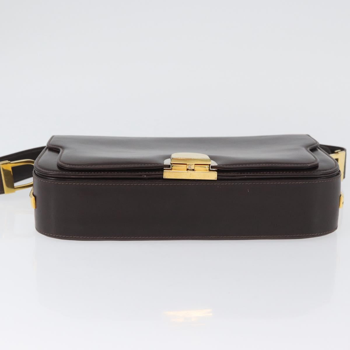 GUCCI Shoulder Bag Leather Brown Gold Auth ep13909