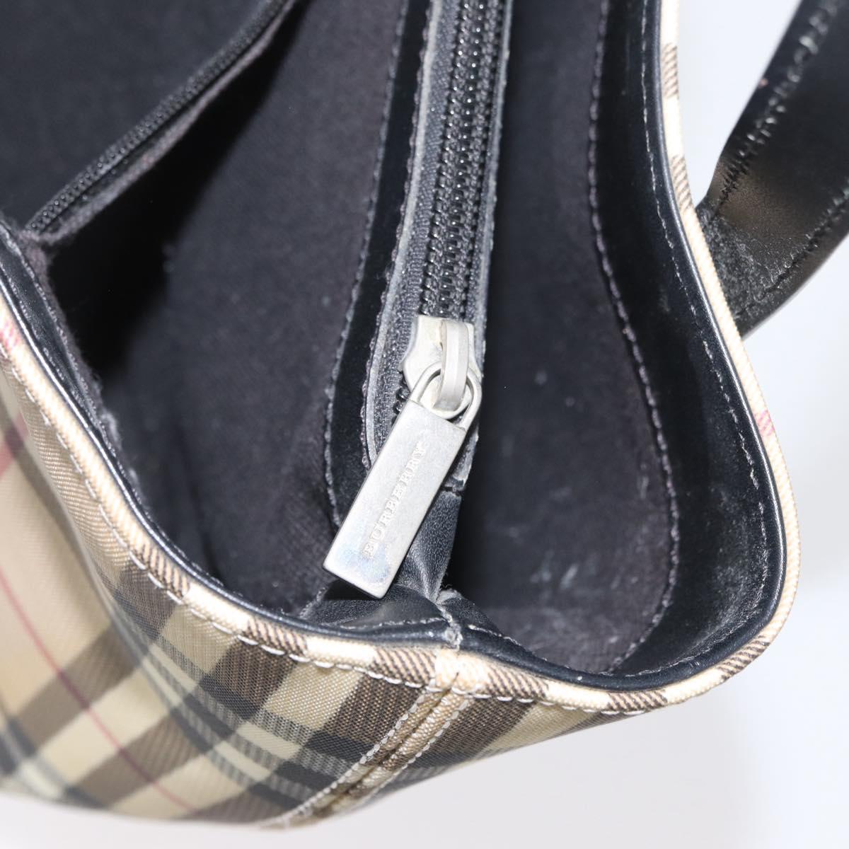 BURBERRY Nova Check Hand Bag PVC Beige Silver Auth ep13911