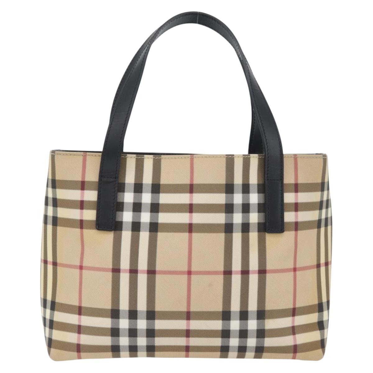 BURBERRY Nova Check Hand Bag PVC Beige Silver Auth ep13911