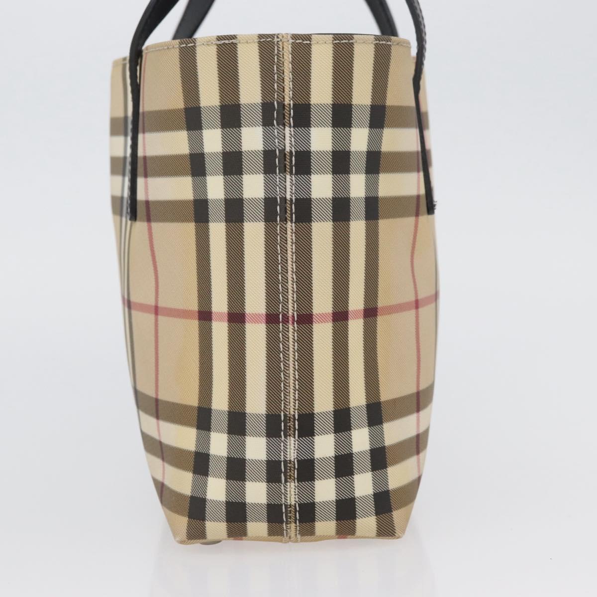 BURBERRY Nova Check Hand Bag PVC Beige Silver Auth ep13911