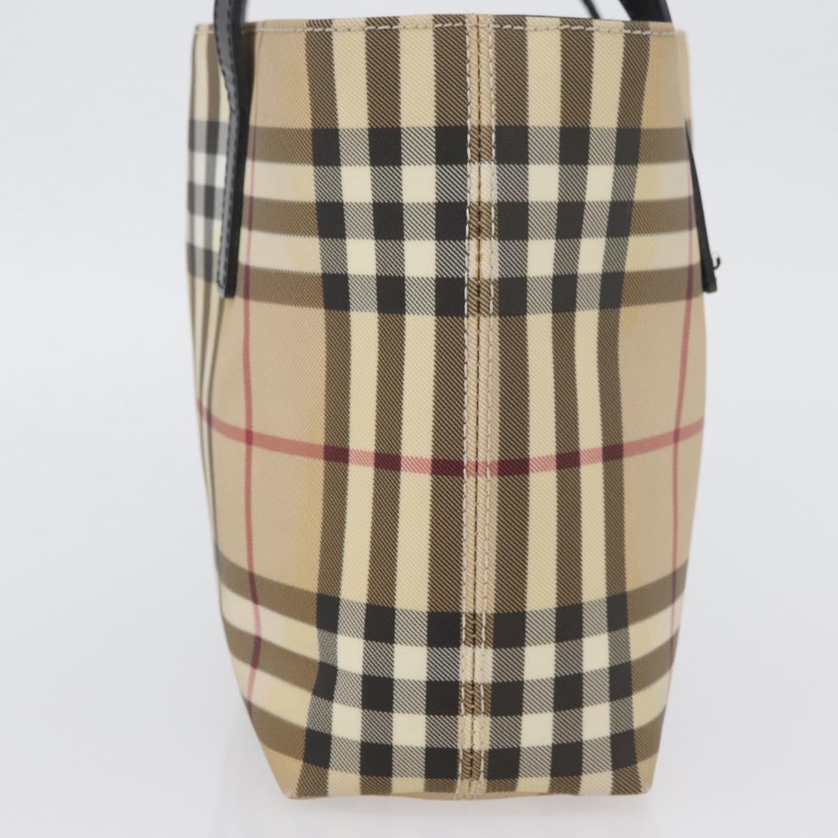 BURBERRY Nova Check Hand Bag PVC Beige Silver Auth ep13911