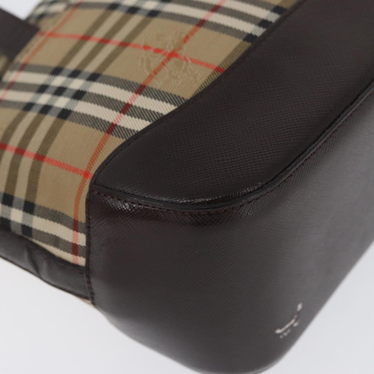 BURBERRY Nova Check Hand Bag Canvas Beige Gold Auth ep13921