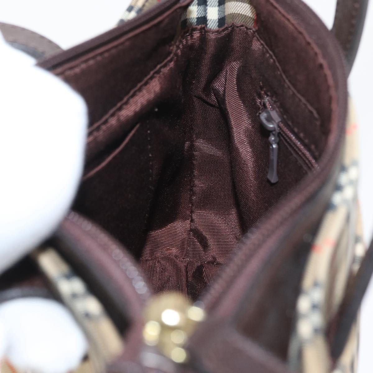 BURBERRY Nova Check Hand Bag Canvas Beige Gold Auth ep13921