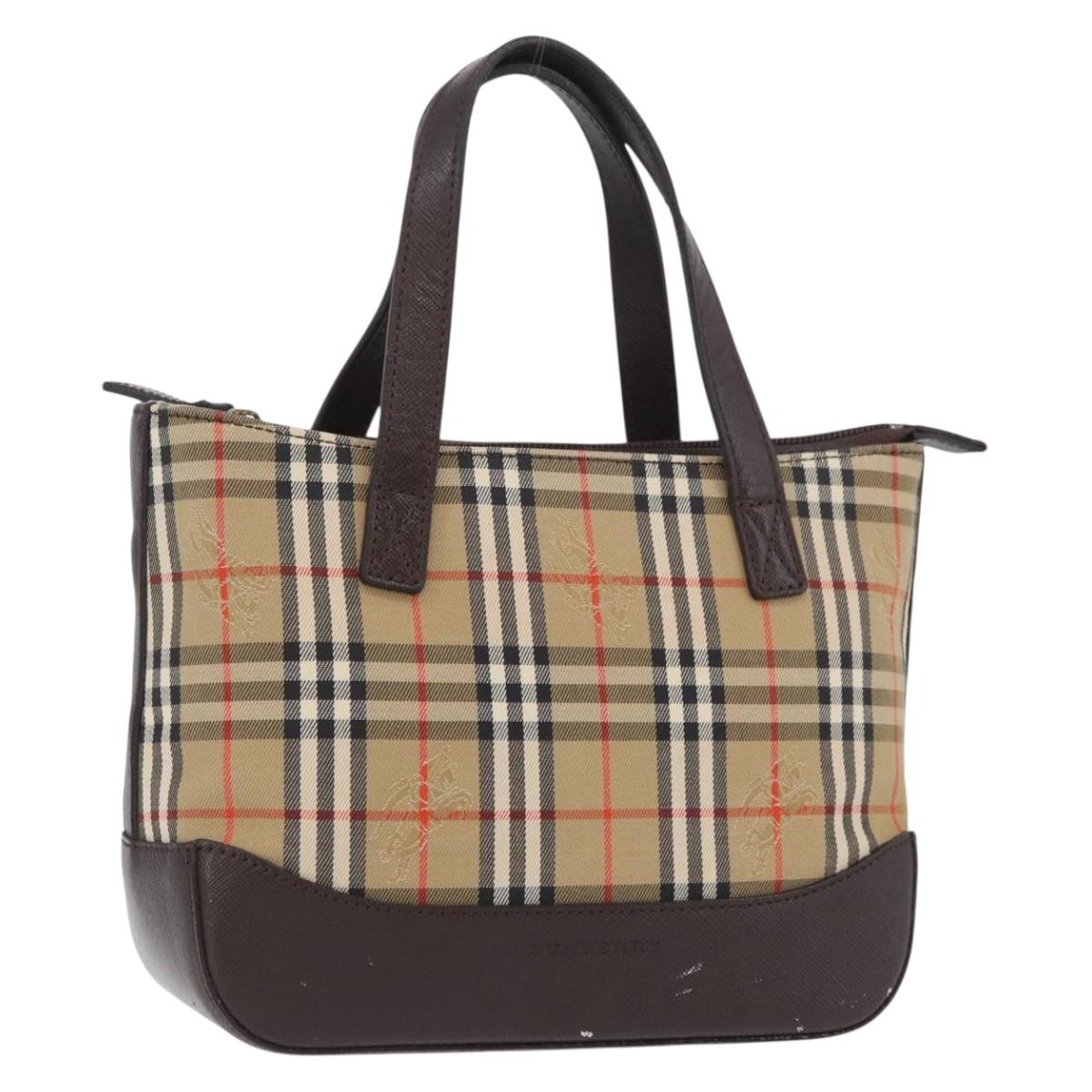 BURBERRY Nova Check Hand Bag Canvas Beige Gold Auth ep13921
