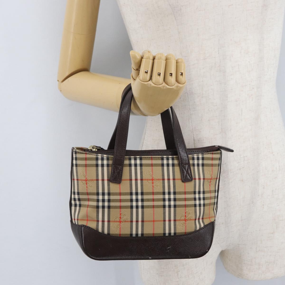 BURBERRY Nova Check Hand Bag Canvas Beige Gold Auth ep13921