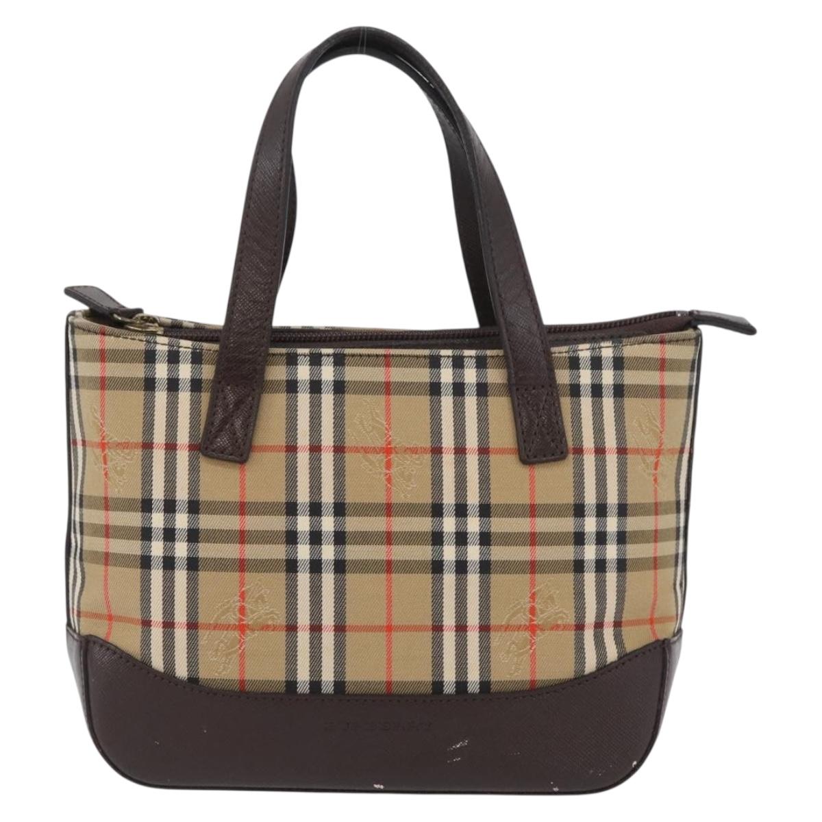 BURBERRY Nova Check Hand Bag Canvas Beige Gold Auth ep13921