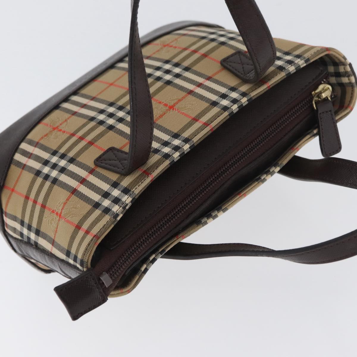BURBERRY Nova Check Hand Bag Canvas Beige Gold Auth ep13921