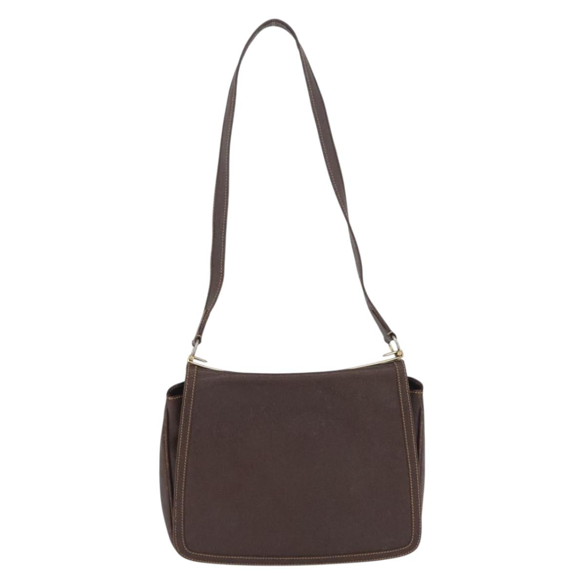 GUCCI Web Sherry Line Shoulder Bag Leather Brown Gold Auth ep13922