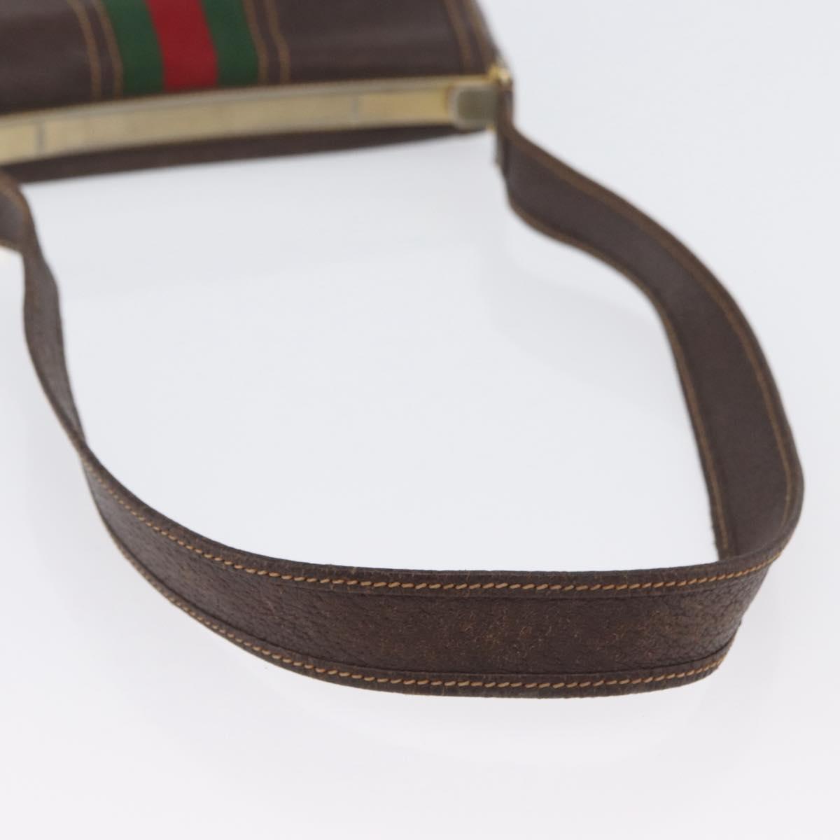 GUCCI Web Sherry Line Shoulder Bag Leather Brown Gold Auth ep13922
