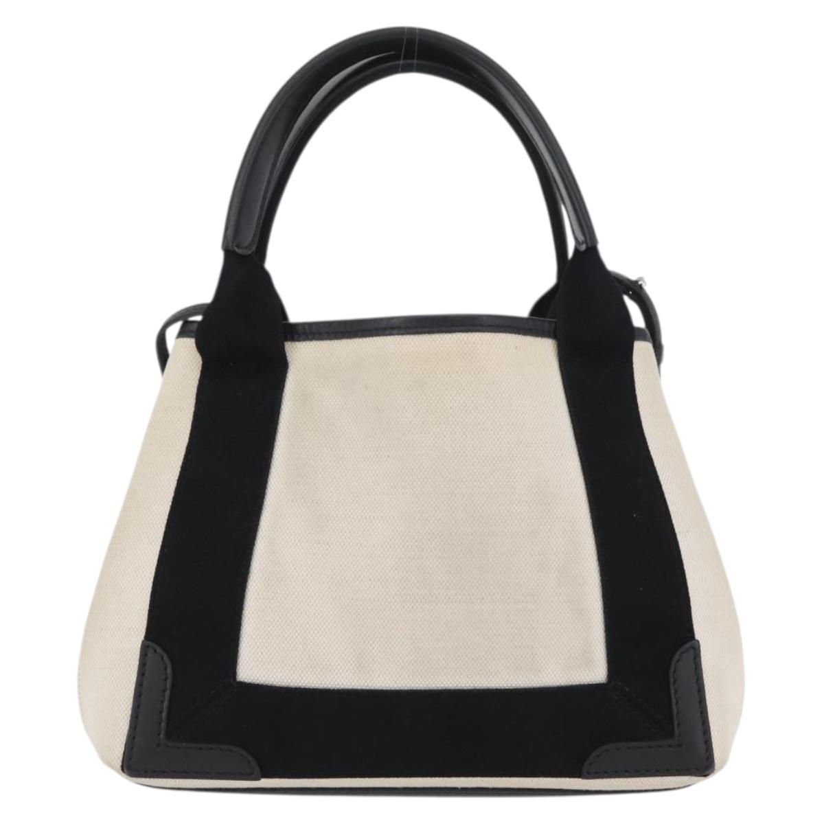 BALENCIAGA Navy Cabas XS Bag Canvas Leather White Navy 390346 Auth ep13935