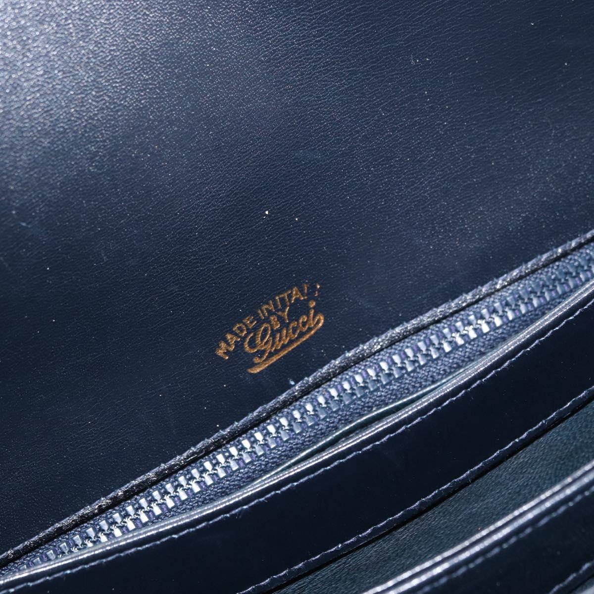 GUCCI Shoulder Bag Leather Navy Gold Auth ep13947V