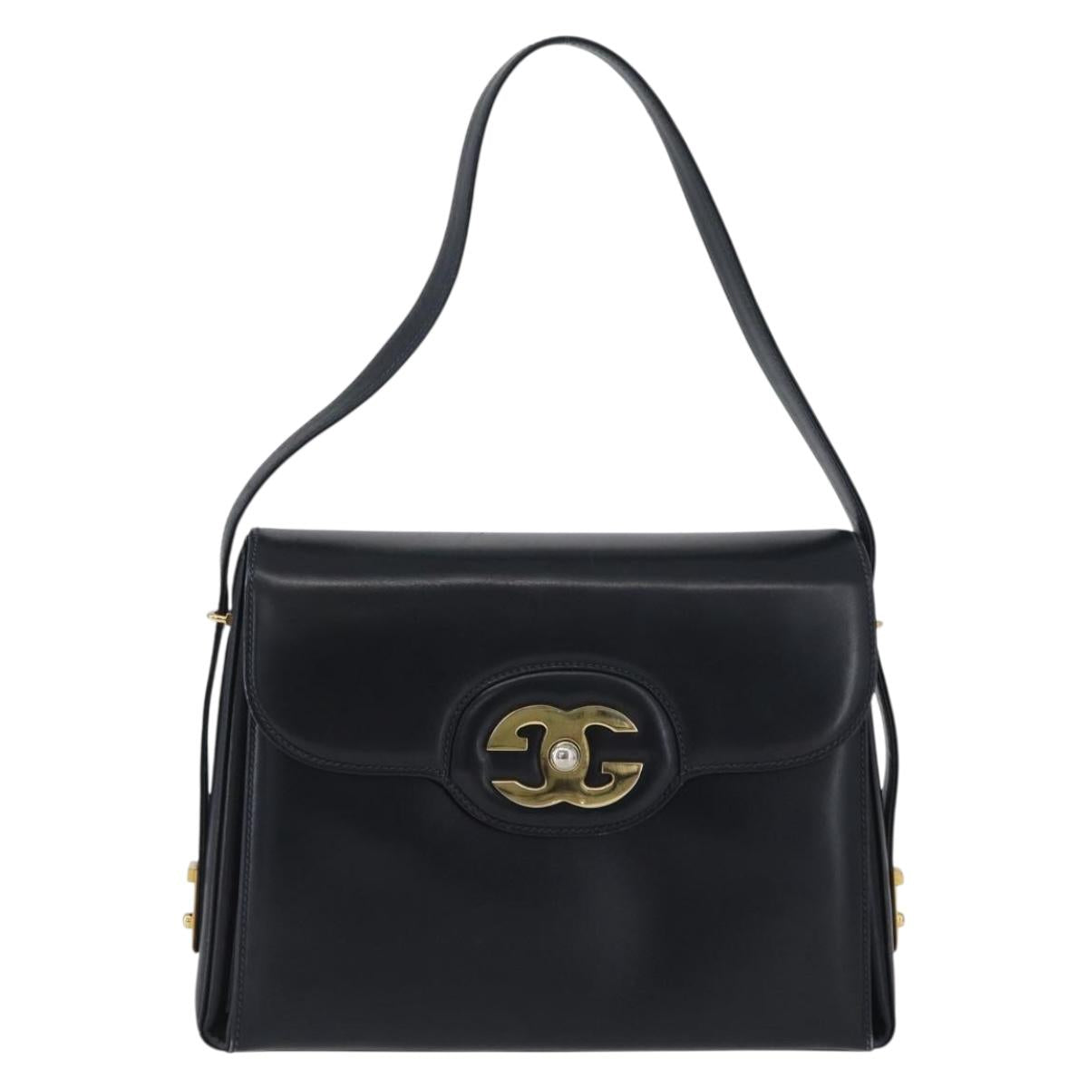 GUCCI Shoulder Bag Leather Navy Gold Auth ep13947V