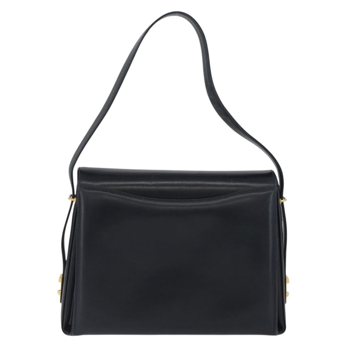 GUCCI Shoulder Bag Leather Navy Gold Auth ep13947V