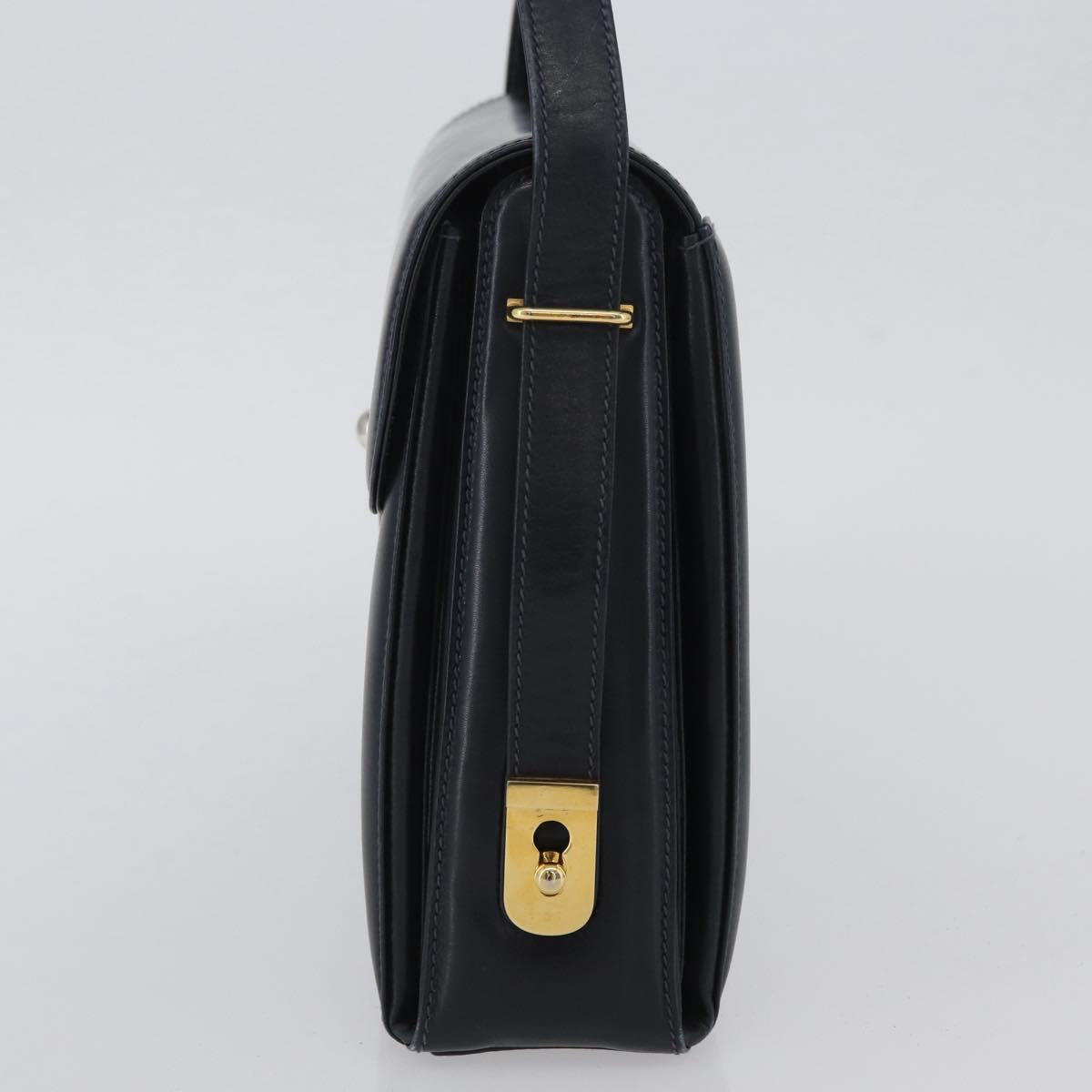 GUCCI Shoulder Bag Leather Navy Gold Auth ep13947V