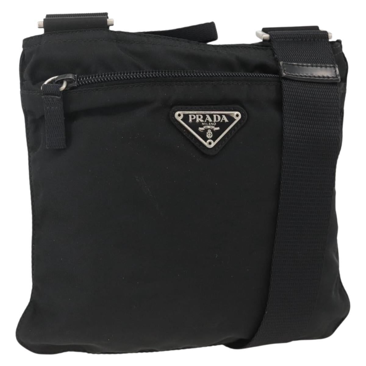 PRADA Shoulder Bag Nylon Black Silver Auth ep13949