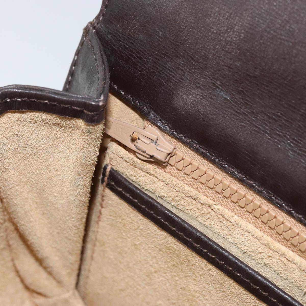 GUCCI Horsebit Web Sherry Line Shoulder Bag Leather Dark Brown Gold Auth ep13957