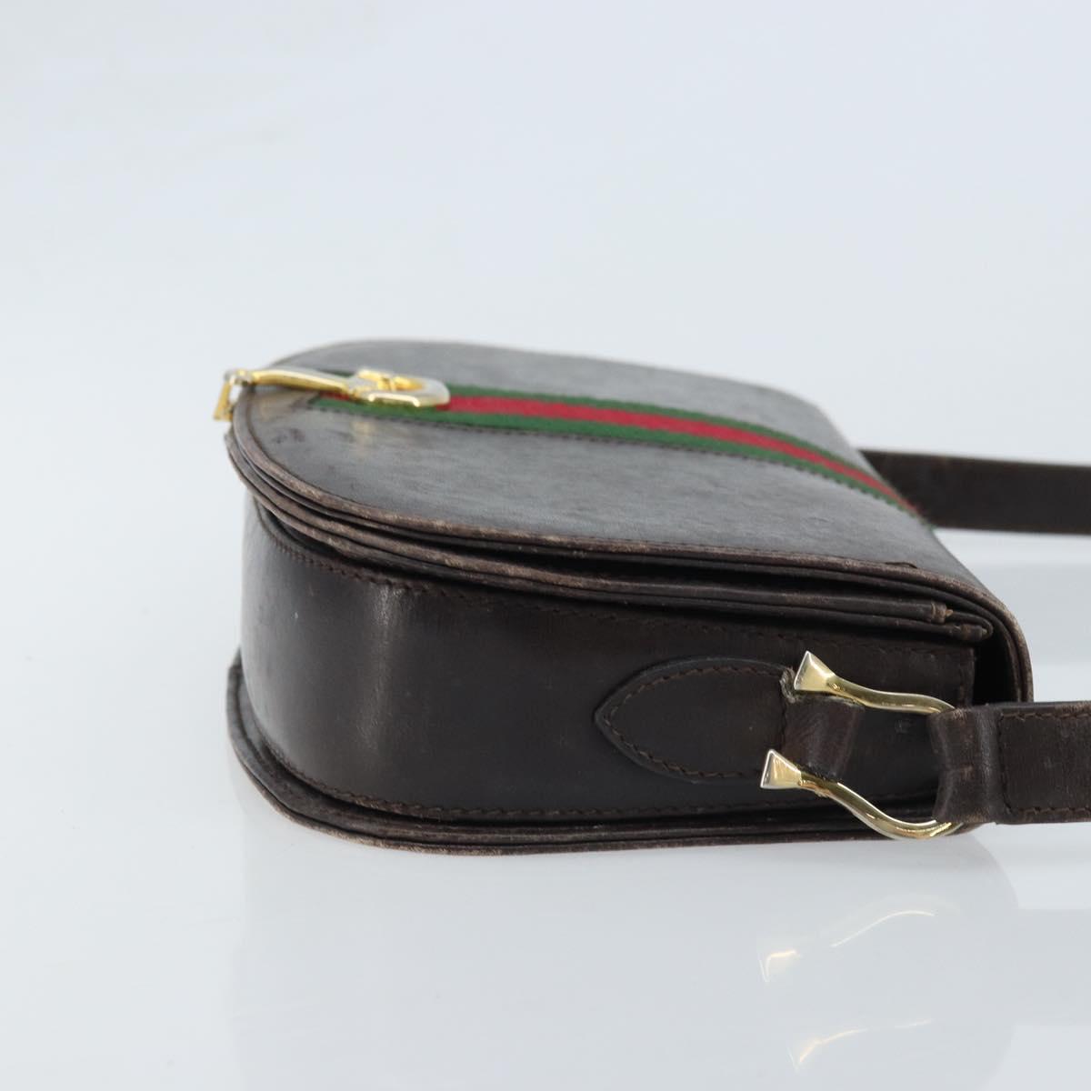 GUCCI Horsebit Web Sherry Line Shoulder Bag Leather Dark Brown Gold Auth ep13957