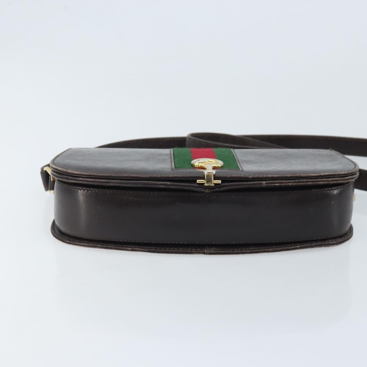 GUCCI Horsebit Web Sherry Line Shoulder Bag Leather Dark Brown Gold Auth ep13957