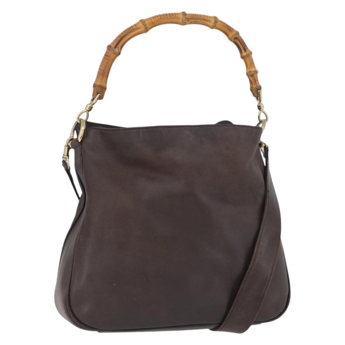GUCCI Bamboo Hand Bag Leather 2way Brown Gold 001 1638 Auth ep13961