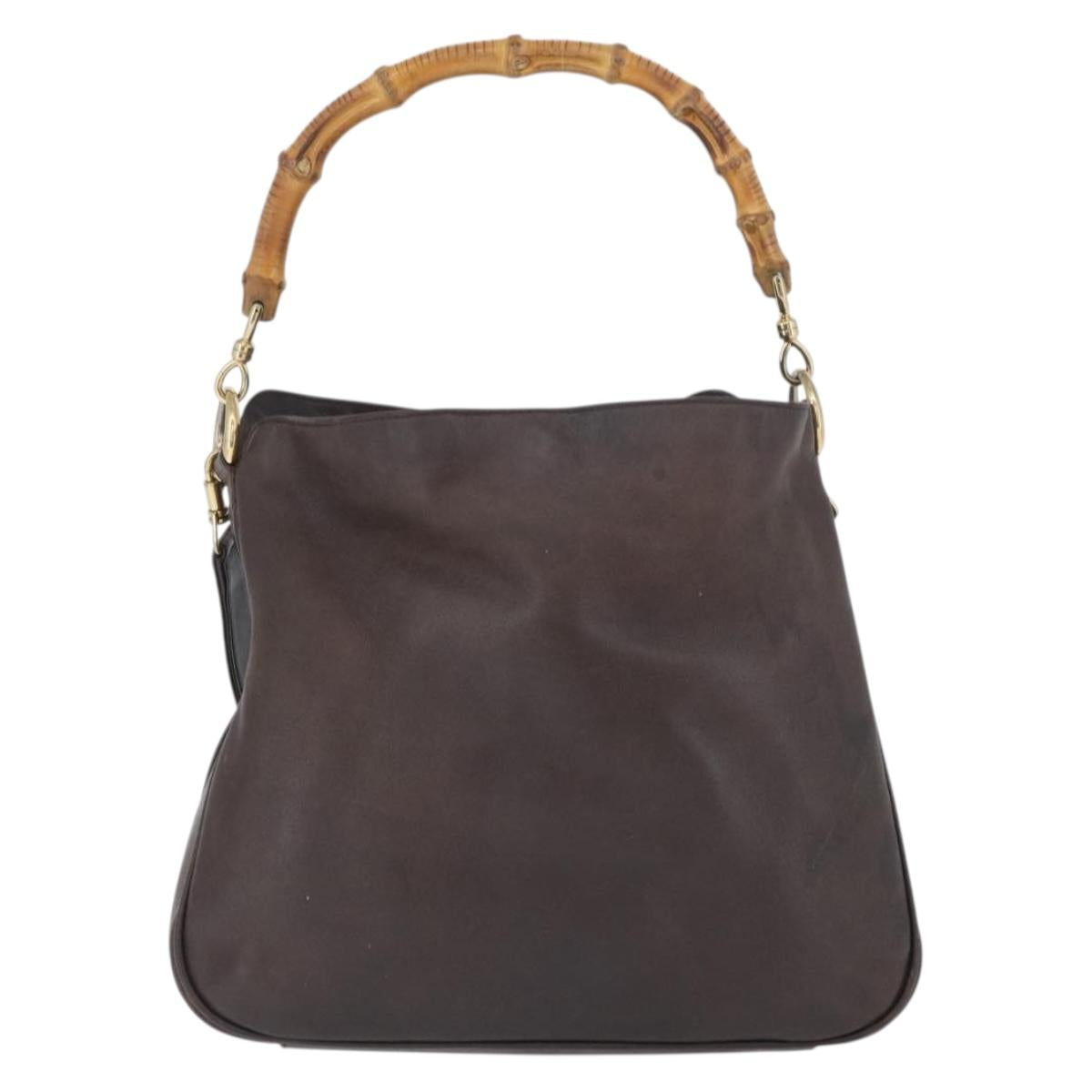 GUCCI Bamboo Hand Bag Leather 2way Brown Gold 001 1638 Auth ep13961