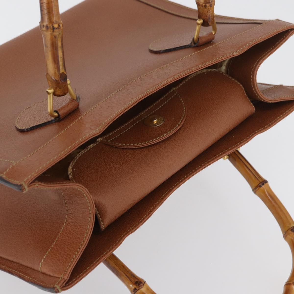 GUCCI Bamboo Hand Bag Leather Brown Gold 002 1095 Auth ep13963