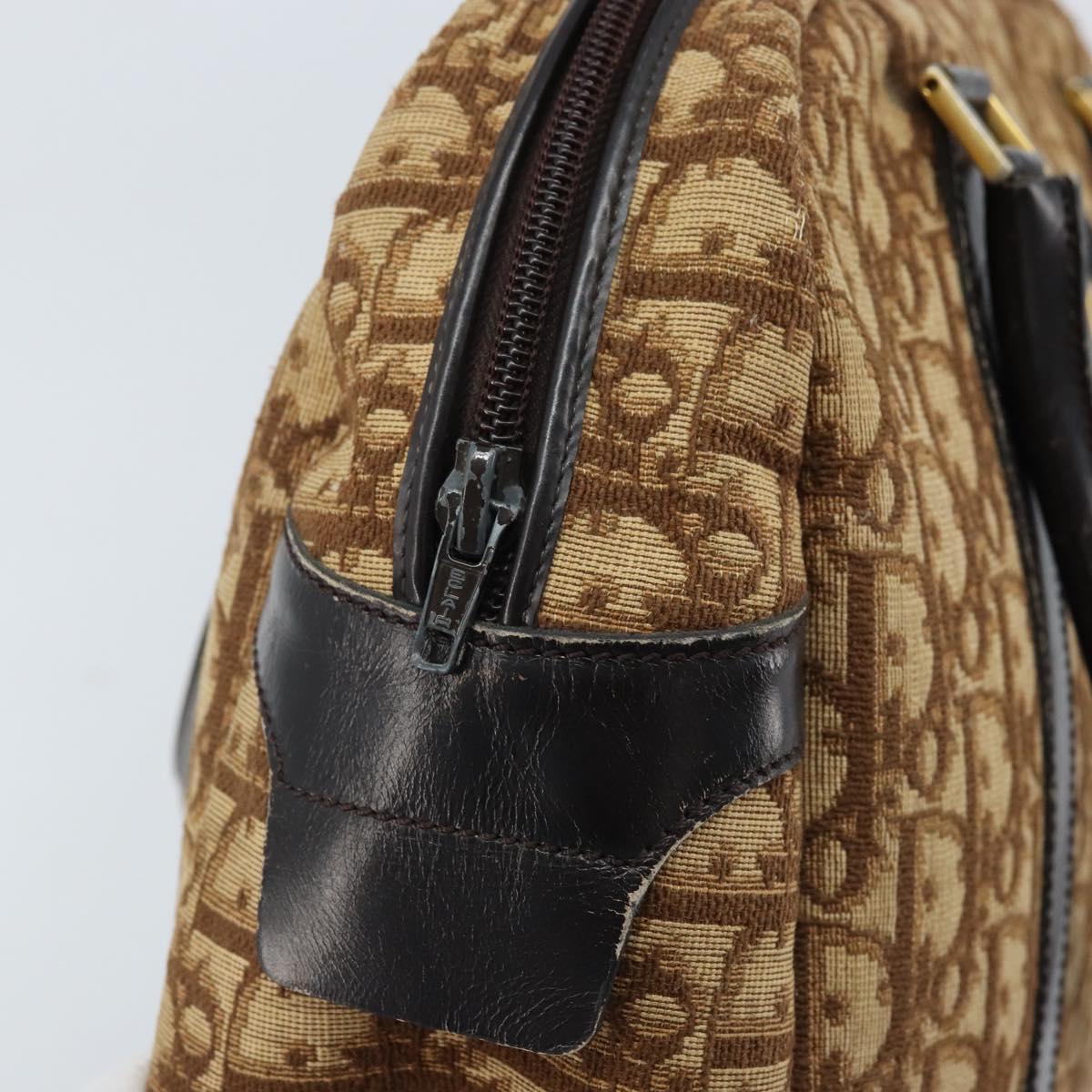 Christian Dior Trotter Canvas Hand Bag Brown Silver Auth ep13969
