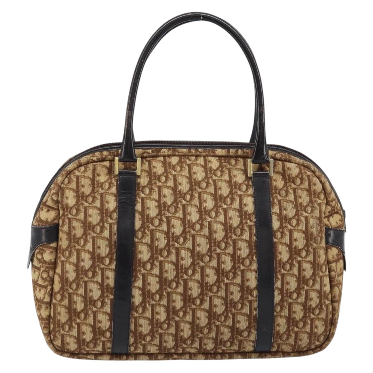 Christian Dior Trotter Canvas Hand Bag Brown Silver Auth ep13969