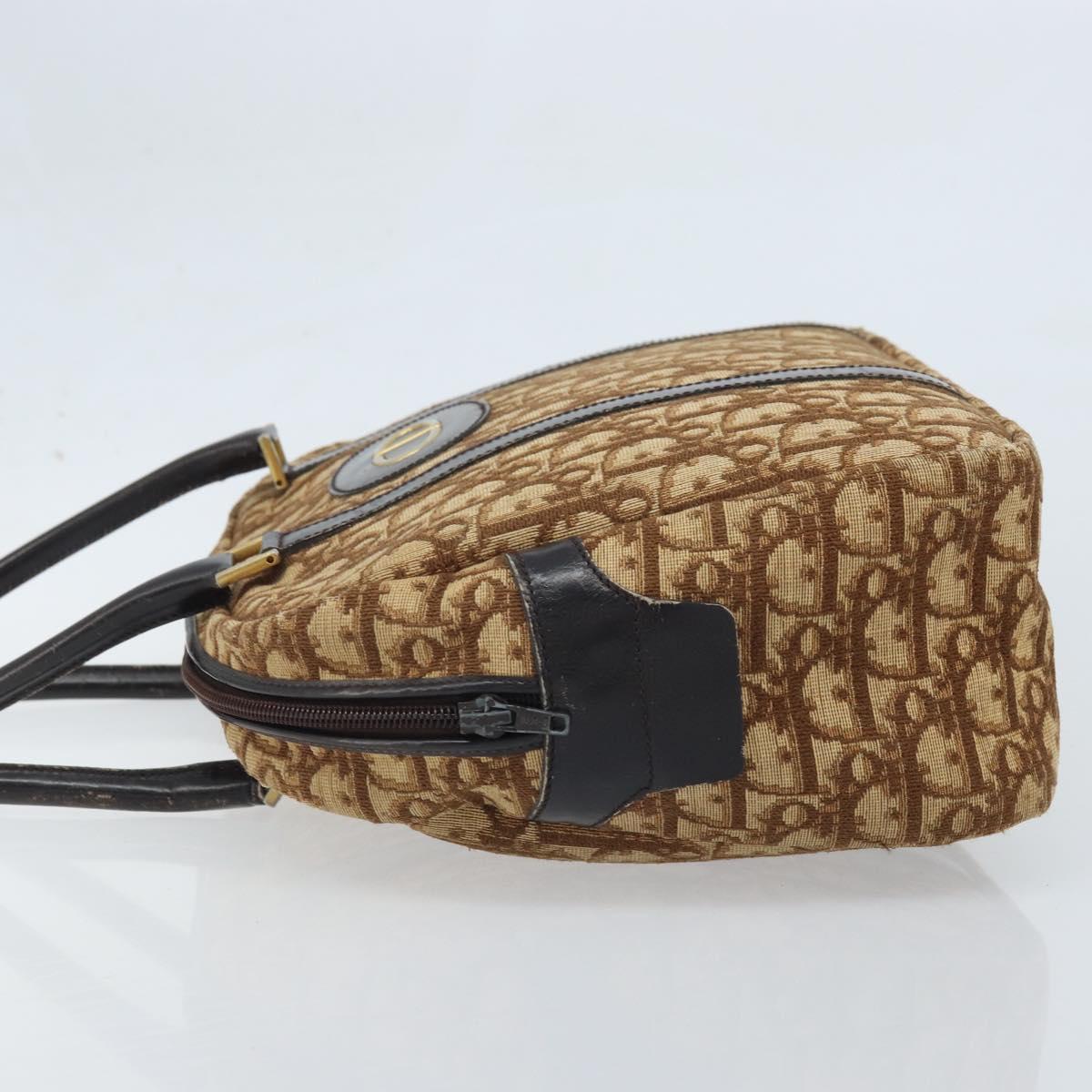 Christian Dior Trotter Canvas Hand Bag Brown Silver Auth ep13969