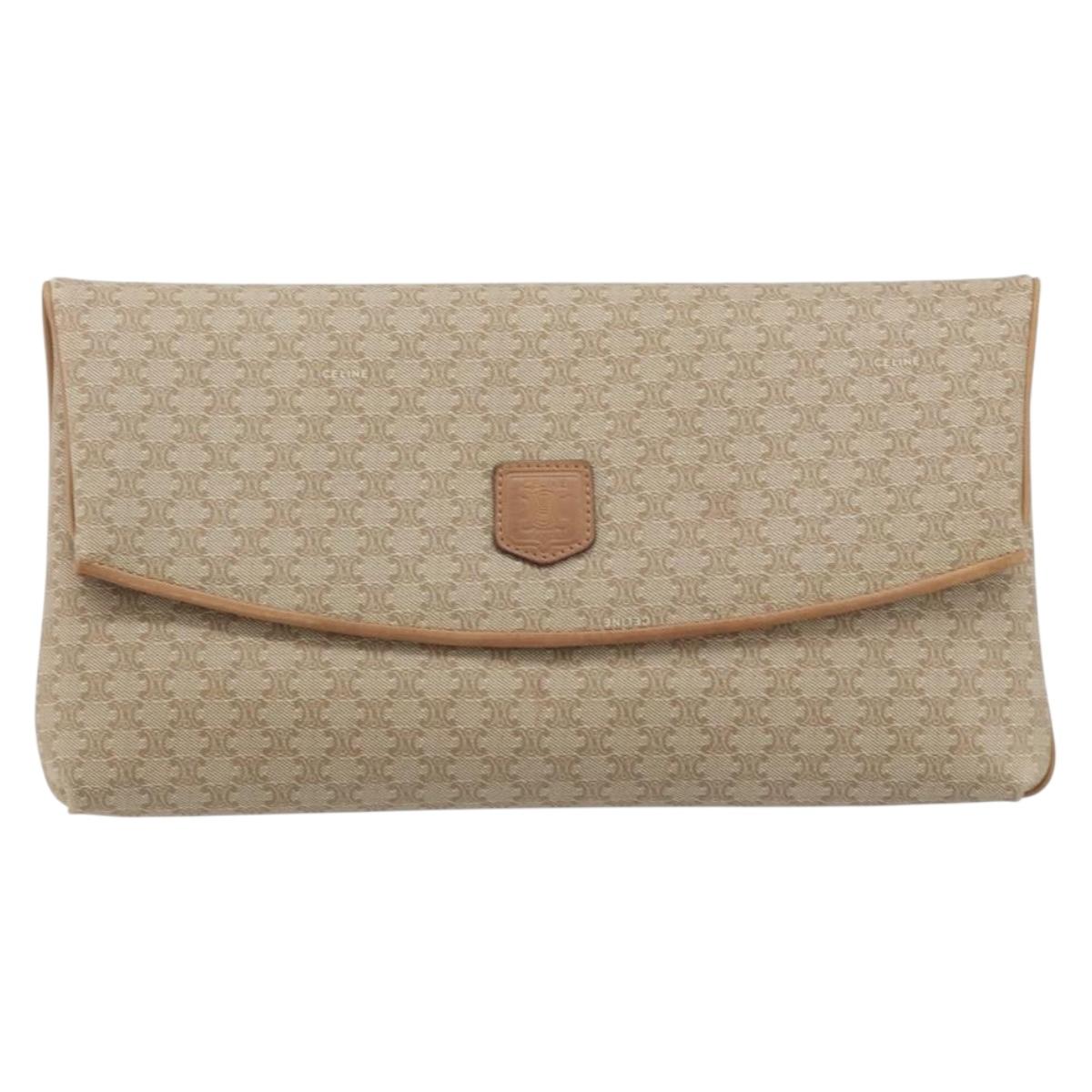 CELINE Macadam Canvas Clutch Bag PVC Beige Gold Auth ep13970
