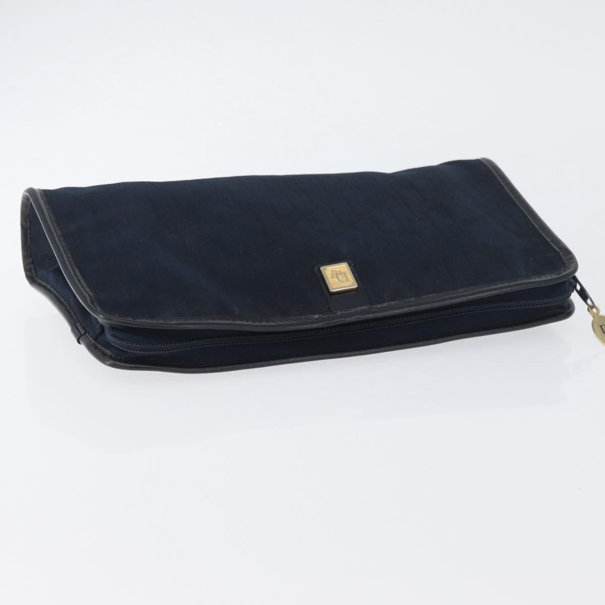 Christian Dior Trotter Canvas Clutch Bag 2 Set Navy Gold Auth ep13971