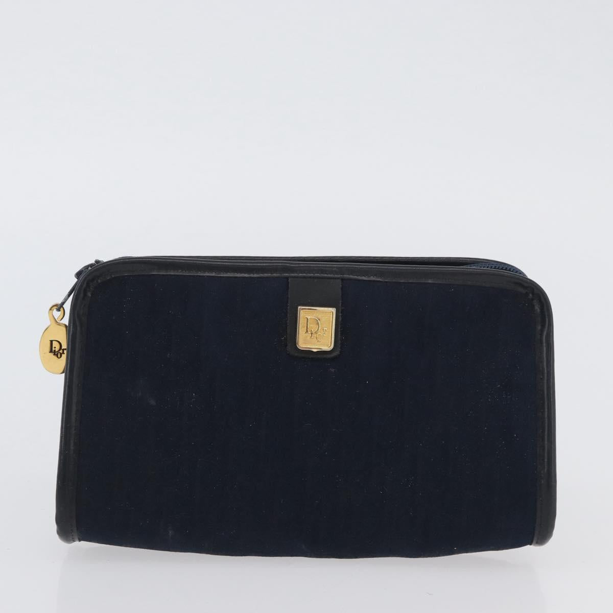 Christian Dior Trotter Canvas Clutch Bag 2 Set Navy Gold Auth ep13971